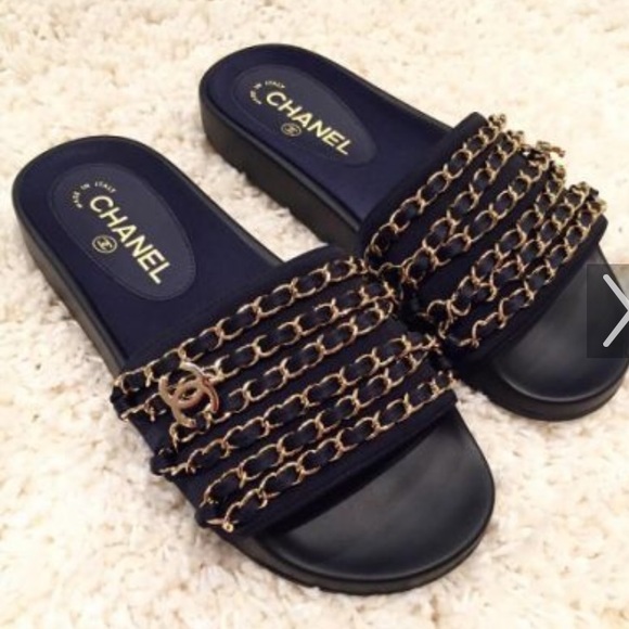 satin chanel slides